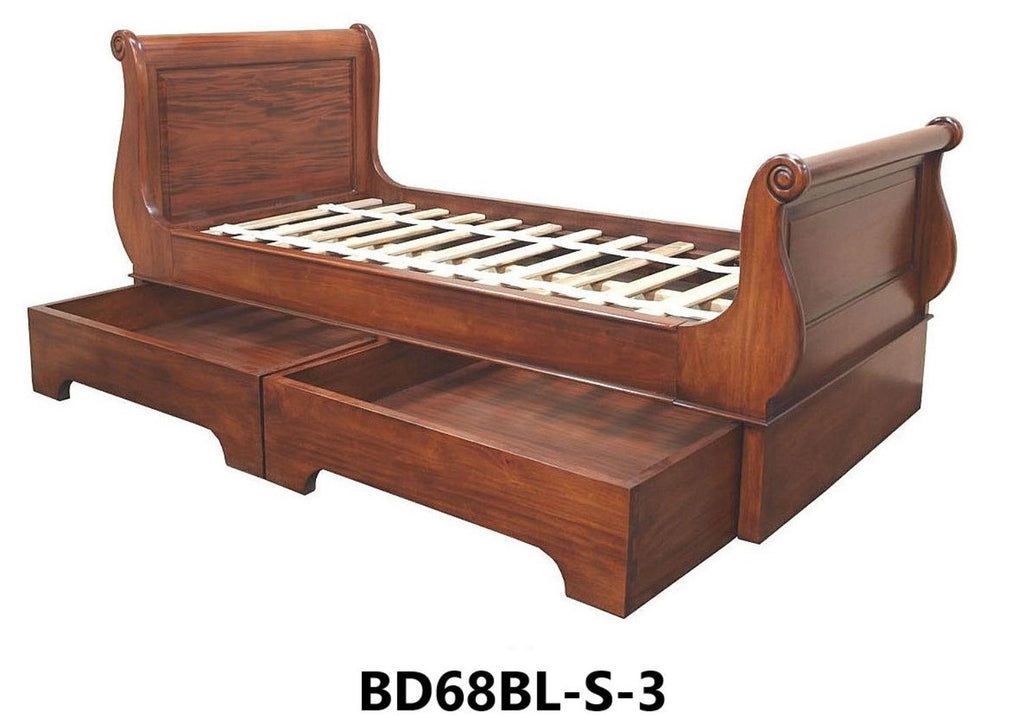 Traditional Sleigh Bed with Double Drawers - Single size