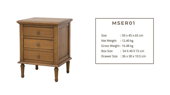 Serenity 3 drawer bedside table