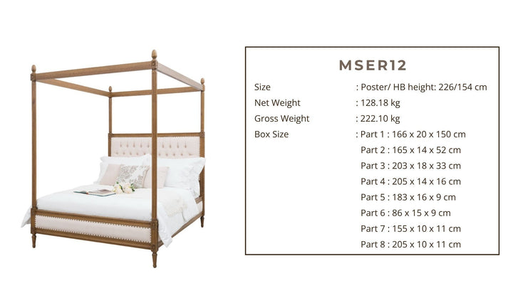 Upholstered serenity four poster bed - queen size