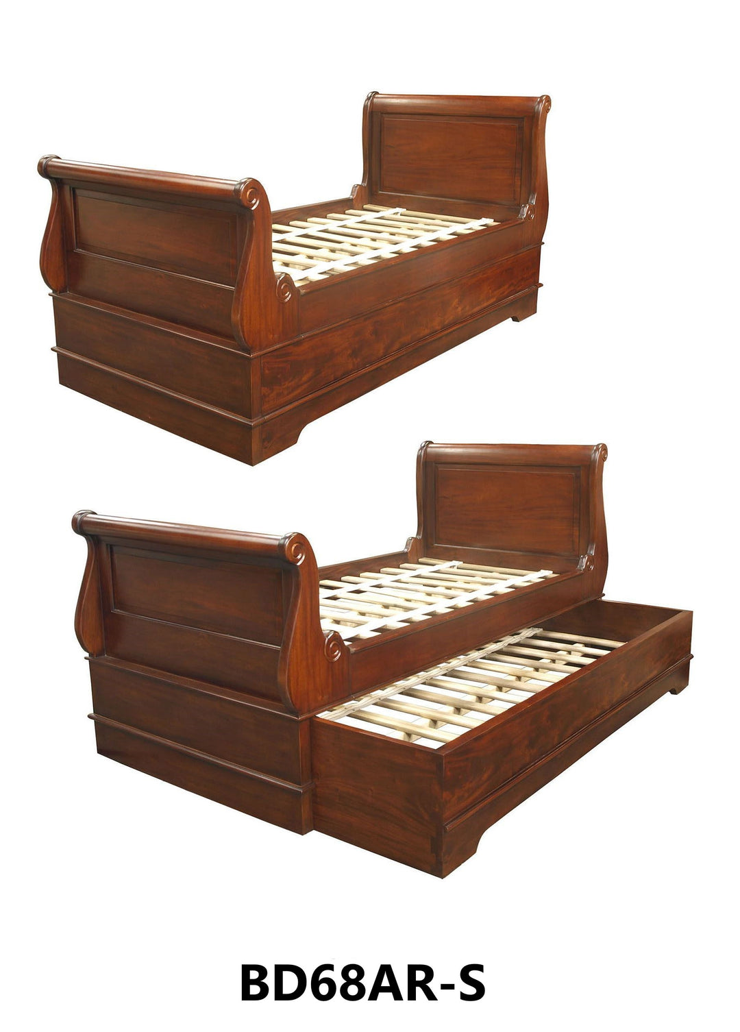 Traditional Sleigh Bed with Trundle - Single - Wholesale