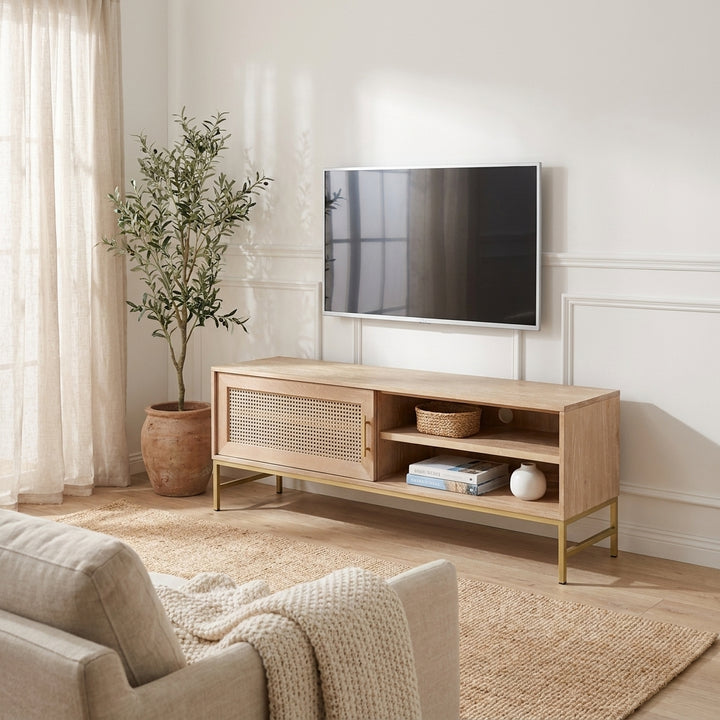 Mala timber and rattan TV unit - sliding door