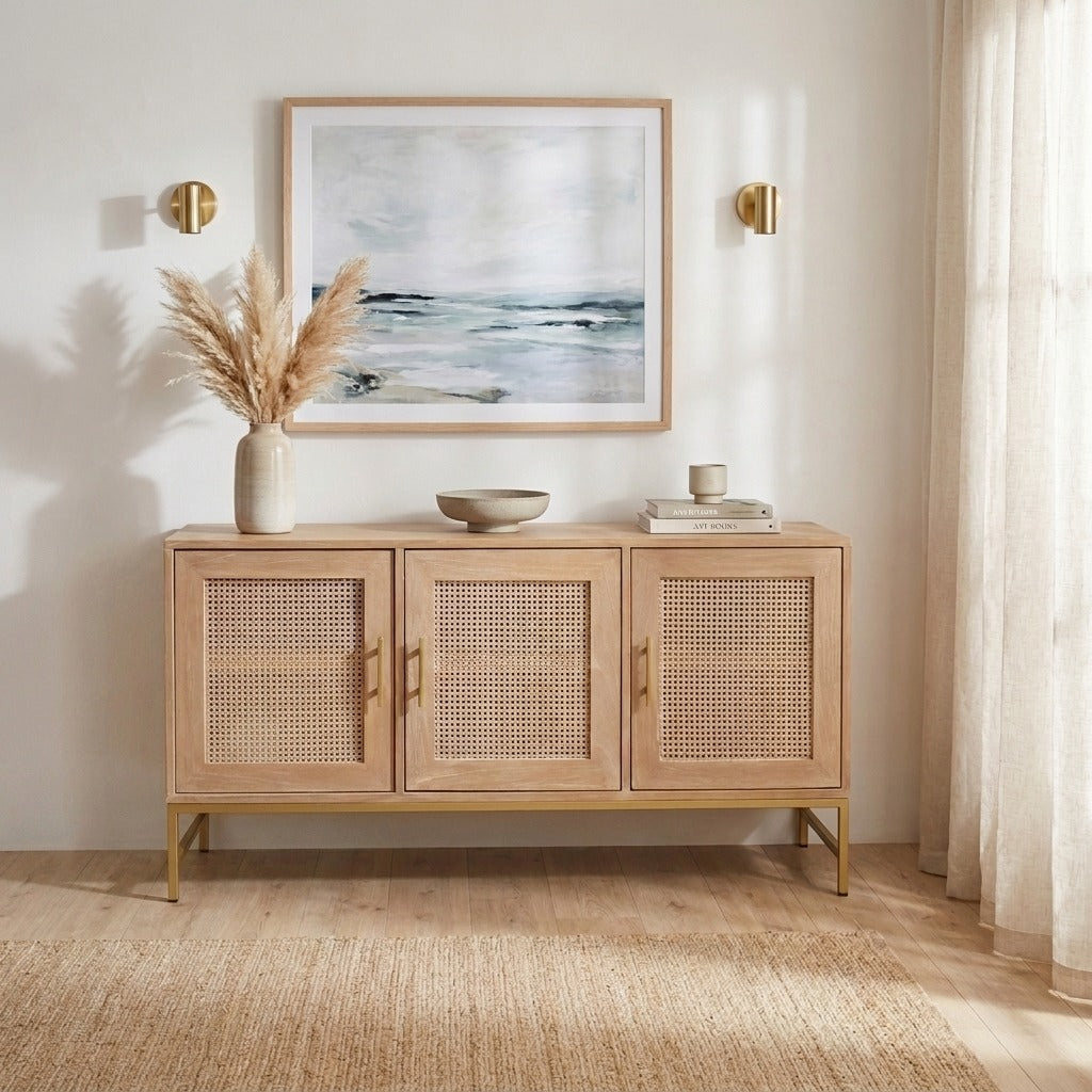 Mala Timber and rattan 3 door buffet – Hudson Furniture