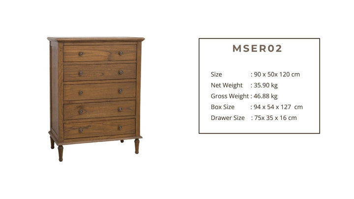Serenity 5 drawer tallboy
