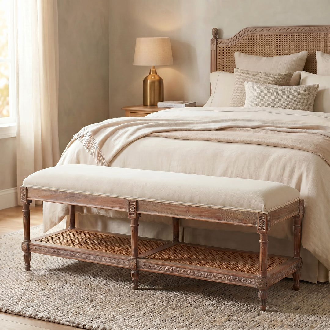 Marseille Timber and Rattan Bed End Stool