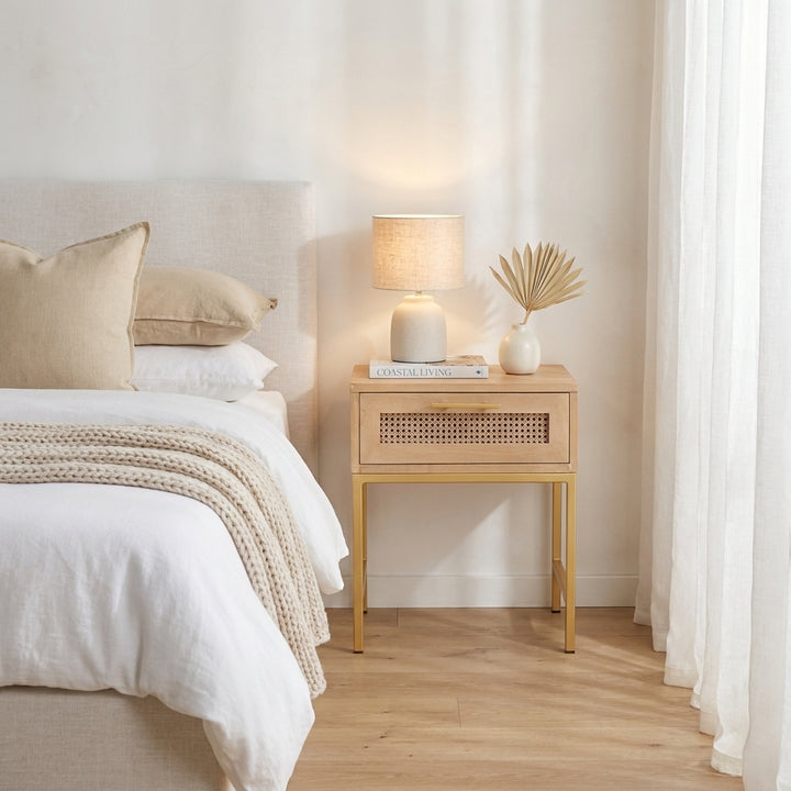Mala Timber and Rattan Bedside Table