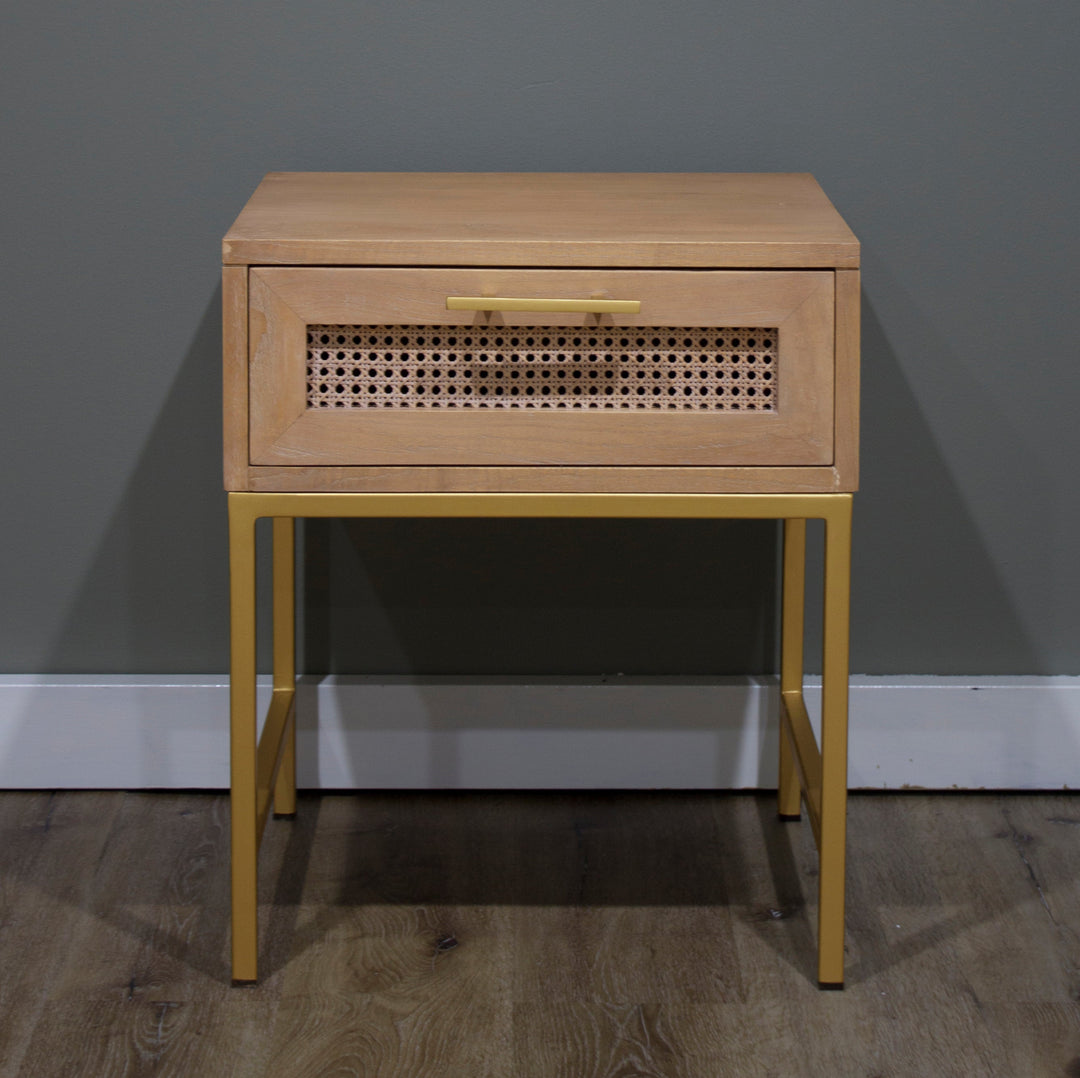 Mala Timber and Rattan Bedside Table - Wholesale